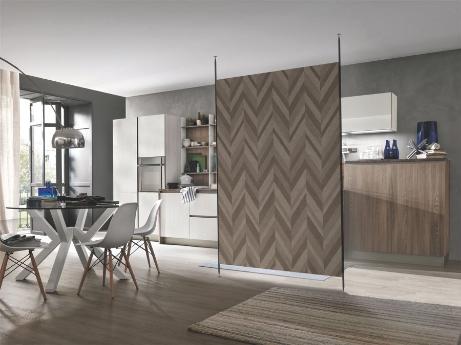 Esempio di un divisorio mobile tra cucina e ingresso