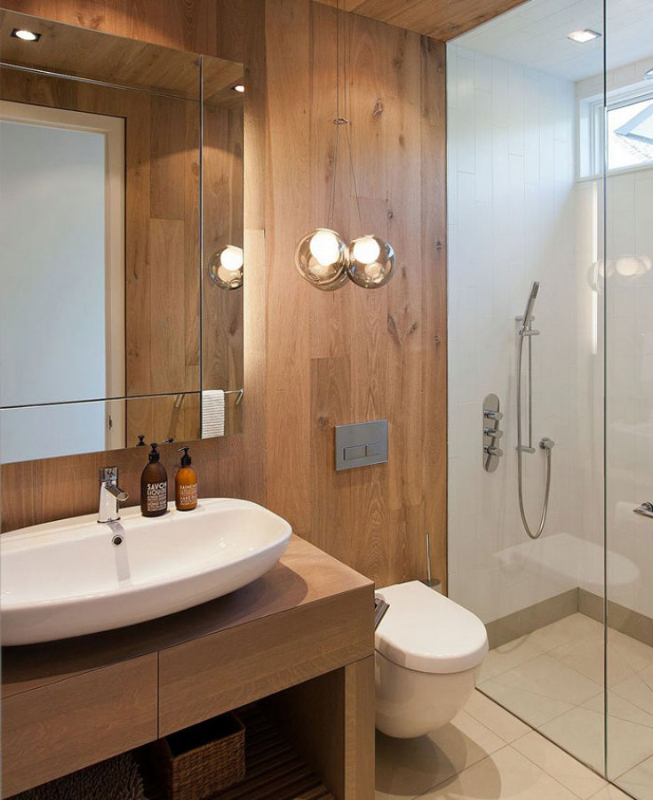 Idee rivestimento bagno per ambienti di stile consigli ... Rivestimento bagno legno
