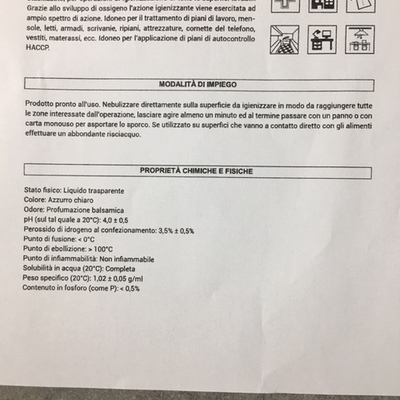 continuo scheda del prodotto per la sanificazione