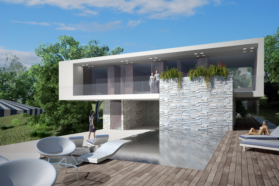 Foto: vista 02 terrazza abitazione con piscina di at studio #64813 ... Terrazzo con piscina