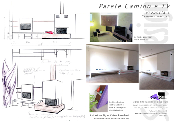 Foto: progetto zona giorno con camino parete tv di seven design ... Progettare parete attrezzata